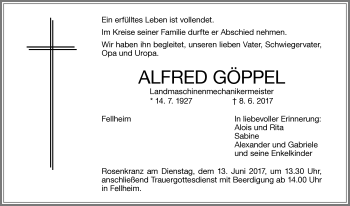 Traueranzeige von Alfred Göppel von Allgäuer Zeitung