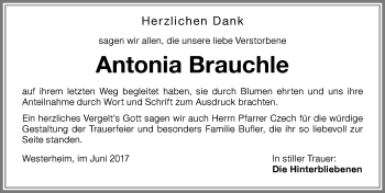 Traueranzeige von Antonia Brauchle von Memminger Zeitung