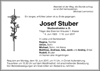 Traueranzeige von Josef Stuber von Memminger Zeitung