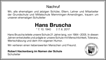 Traueranzeige von Hans Bruscha von Memminger Zeitung