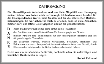 Traueranzeige von Bertl Zeithaml von Allgäuer Zeitung,Kempten