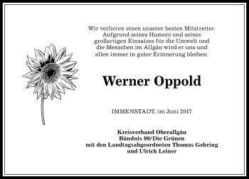 Traueranzeige von Werner Oppold von Allgäuer Anzeigeblatt