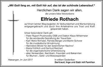 Traueranzeige von Elfriede Rothach von Memminger Zeitung