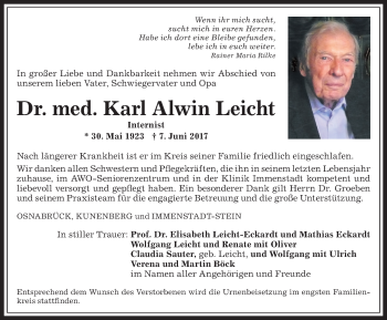 Traueranzeige von Karl Alwin Leicht von Allgäuer Anzeigeblatt