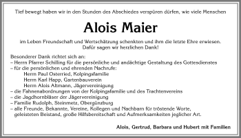 Traueranzeige von Alois Maier von Allgäuer Zeitung, Marktoberdorf