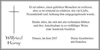 Traueranzeige von Wilfried Horny von Allgäuer Zeitung, Füssen