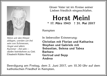 Traueranzeige von Horst Meinl von Allgäuer Zeitung,Kempten