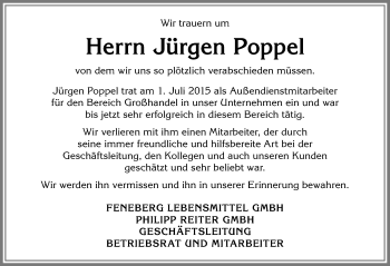 Traueranzeige von Jürgen Poppel von Allgäuer Zeitung,Kempten