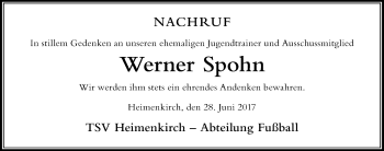 Traueranzeige von Werner Spohn von Der Westallgäuer