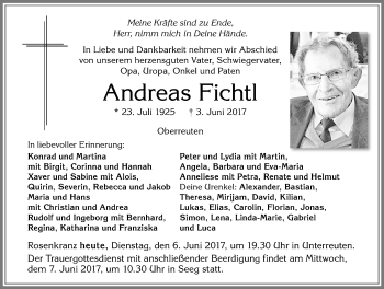 Traueranzeige von Andreas Fichtl von Allgäuer Zeitung, Füssen