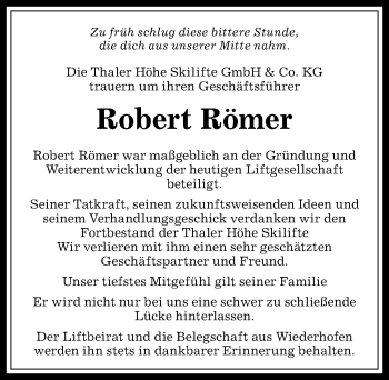 Traueranzeige von Robert Römer von Allgäuer Anzeigeblatt
