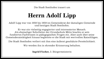 Traueranzeige von Adolf Lipp von Allgäuer Anzeigeblatt