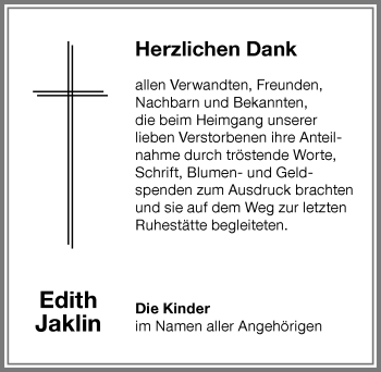 Traueranzeige von Edith Jaklin von Memminger Zeitung