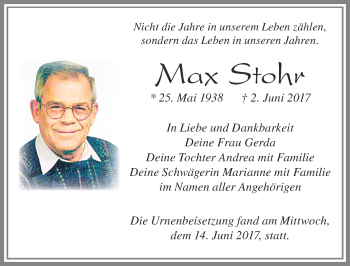 Traueranzeige von Max Stohr von Allgäuer Zeitung, Füssen