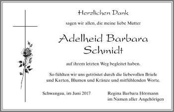 Traueranzeige von Adelheid Barbara Schmidt von Allgäuer Zeitung, Füssen