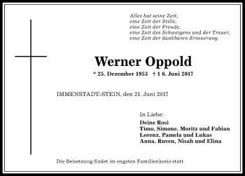 Traueranzeige von Werner Oppold von Allgäuer Anzeigeblatt