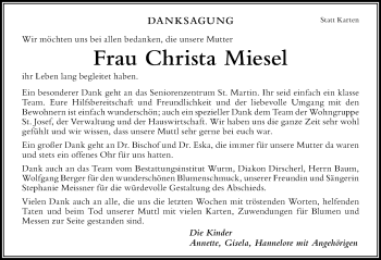 Traueranzeige von Christa Miesel von Der Westallgäuer