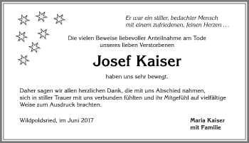 Traueranzeige von Josef Kaiser von Allgäuer Zeitung,Kempten