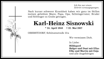 Traueranzeige von Karl-Heinz Sisnowski von Allgäuer Anzeigeblatt