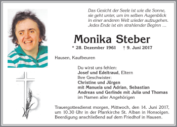 Traueranzeige von Monika Steber von Allgäuer Zeitung, Kaufbeuren/Buchloe