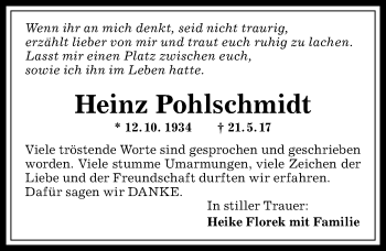 Traueranzeige von Heinz Pohlschmidt von Allgäuer Anzeigeblatt