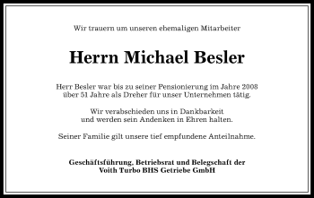 Traueranzeige von Michael Besler von Allgäuer Anzeigeblatt
