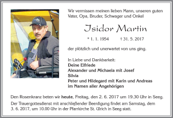 Traueranzeige von Isidor Martin von Allgäuer Zeitung, Füssen