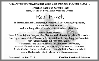 Traueranzeige von Resi Furch von Allgäuer Zeitung, Marktoberdorf