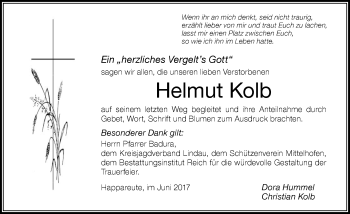 Traueranzeige von Helmut Kolb von Der Westallgäuer