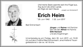 Traueranzeige von Erich Heim von Memminger Zeitung