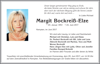 Traueranzeige von Margit Bockreiß-Elze von Allgäuer Zeitung,Kempten