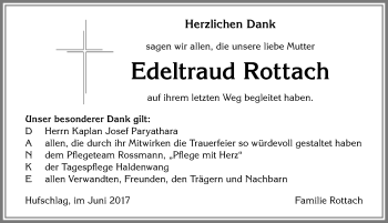 Traueranzeige von Edeltraud Rottach von Allgäuer Zeitung, Marktoberdorf