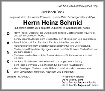 Traueranzeige von Heinz Schmid von Memminger Zeitung