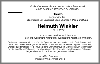 Traueranzeige von Helmuth Winkler von Memminger Zeitung