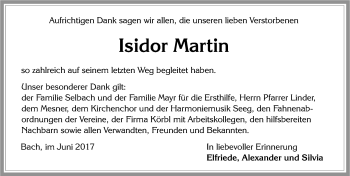 Traueranzeige von Isidor Martin von Allgäuer Zeitung, Füssen