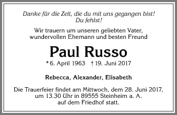 Traueranzeige von Paul Russo von Allgäuer Zeitung,Kempten