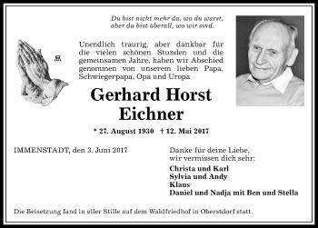 Traueranzeige von Gerhard Horst Eichner von Allgäuer Anzeigeblatt