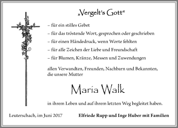 Traueranzeige von Maria Walk von Allgäuer Zeitung, Marktoberdorf