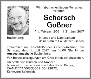 Traueranzeige von Schorsch Goßner von Allgäuer Zeitung,Kempten
