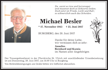 Traueranzeige von Michael Besler von Allgäuer Anzeigeblatt