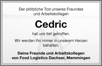 Traueranzeige von Cedric  von Memminger Zeitung