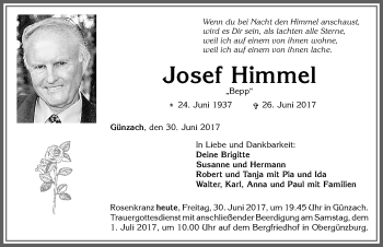 Traueranzeige von Josef Himmel von Allgäuer Zeitung, Marktoberdorf