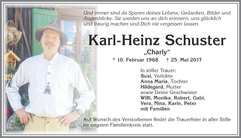  Traueranzeige für Karl-Heinz Schuster vom 03.06.2017 aus Allgäuer Zeitung