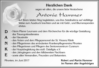 Traueranzeige von Antonie Hammer von Allgäuer Zeitung, Füssen