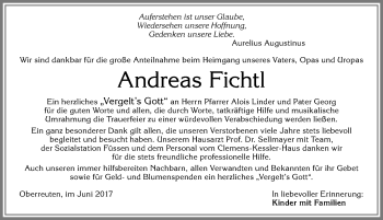 Traueranzeige von Andreas Fichtl von Allgäuer Zeitung, Füssen