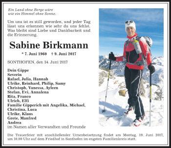 Traueranzeige von Sabine Birkmann von Allgäuer Anzeigeblatt