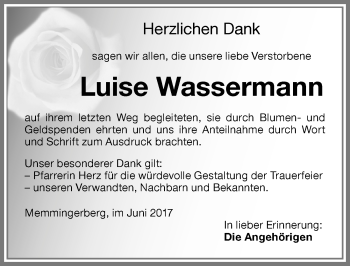 Traueranzeige von Luise Wassermann von Memminger Zeitung