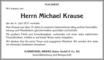 Traueranzeige von Michael Krause von Allgäuer Zeitung