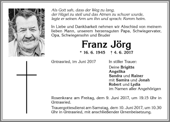 Traueranzeige von Franz Jörg von Allgäuer Zeitung, Marktoberdorf
