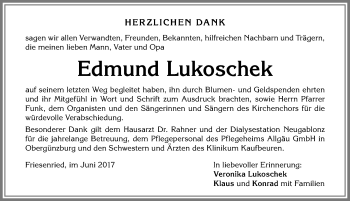 Traueranzeige von Edmund Lukoschek von Allgäuer Zeitung
